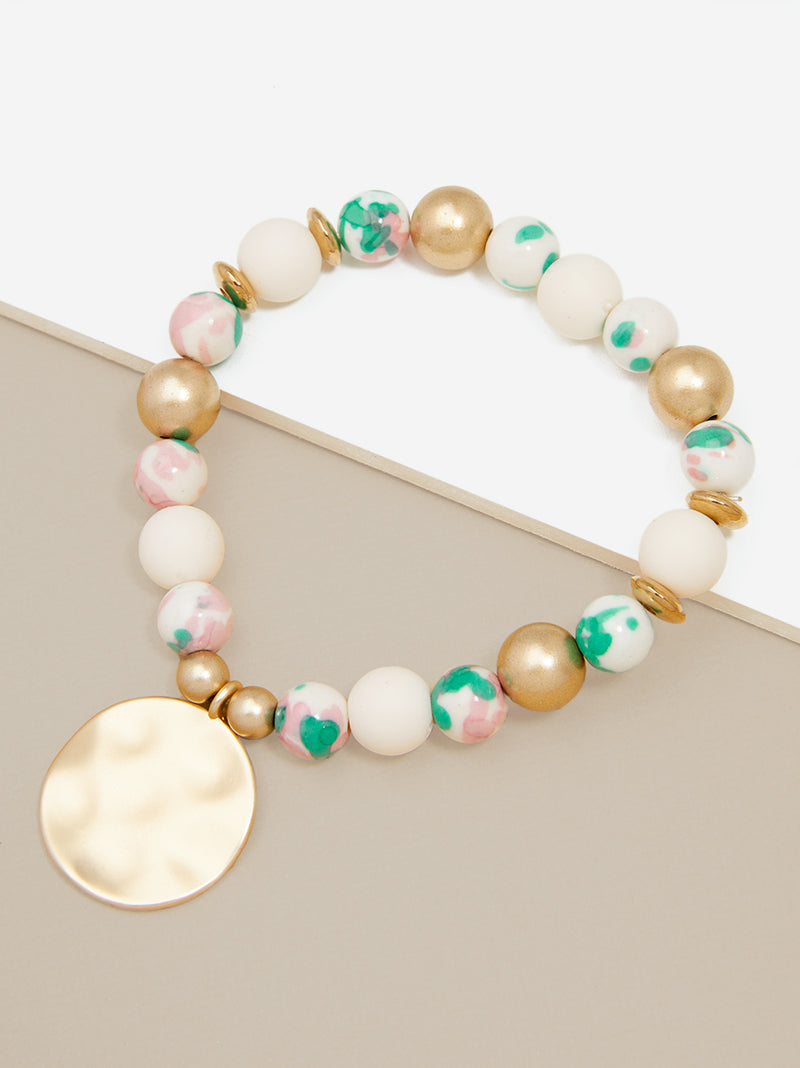 Porcelain & Resin Mixed Beaded Charm Bracelet
