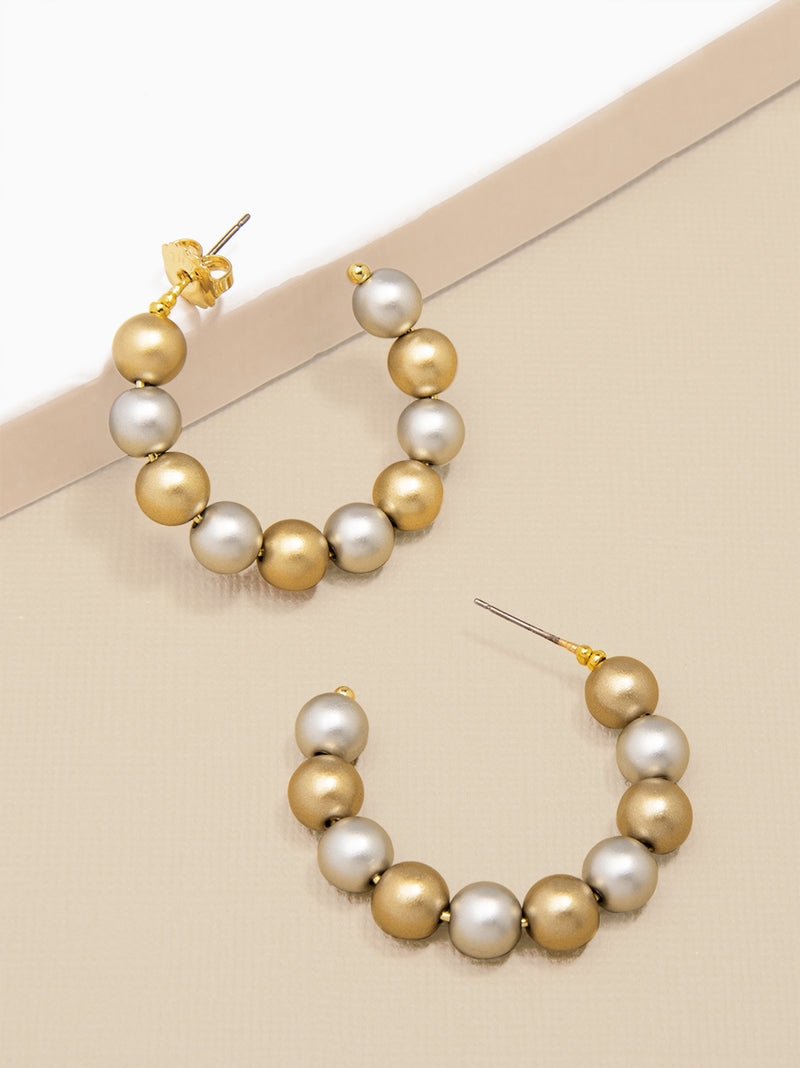 Small Matte Metal Beaded Hoop Earring