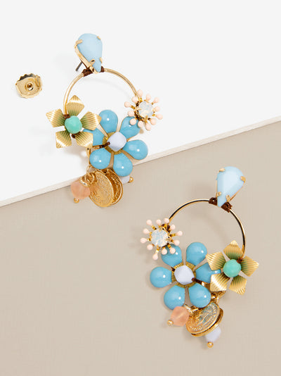 Handmade Flower & Crystal Drop Earring