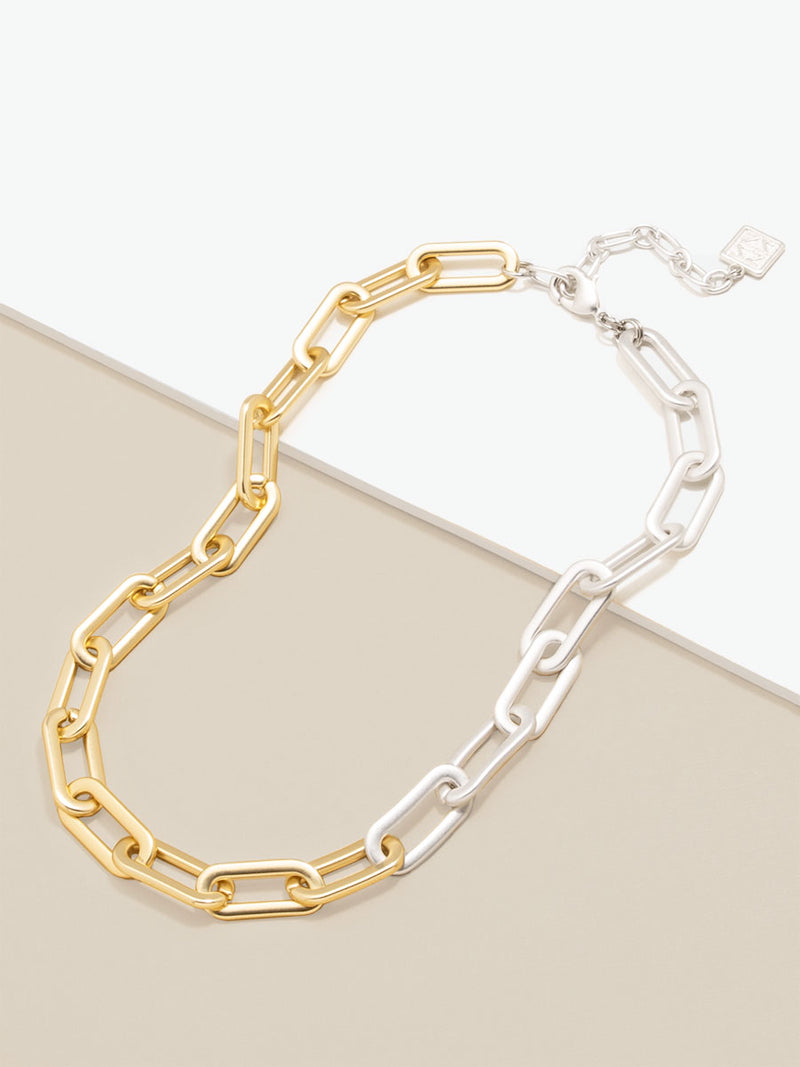 Two-Tone Cable Link Collar Necklace - MG/MS