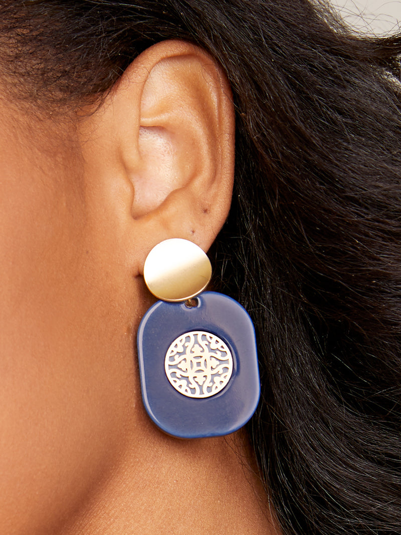 Resin Emblem Drop Earring